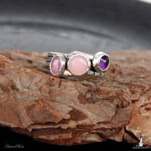 Pierścionek srebrny potrójny różowy