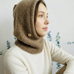 Balaclava kominiarka kaptur czapka 100% alpaka ręczna robota nugat