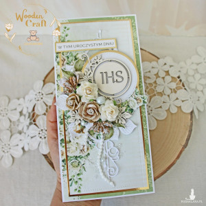 Kartka komunijna, Pamiątka Komunii, prezent "White Roses 4" GOTOWA