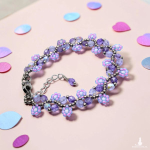fioletowa delikatna bransoletka z drobniutkich koralików