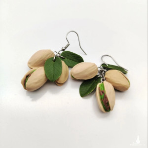 Kolczyki pistacje i liście handmade stal nierdzewna lekkie