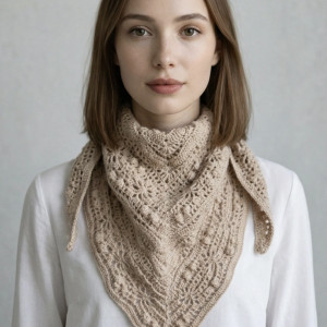 Ciepła apaszka handmade Daisy Chain różowy beż chusta z merino