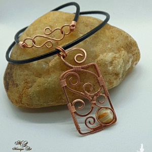 Naszyjnik z miedzi naturalnym jadeitem - wire wrapping