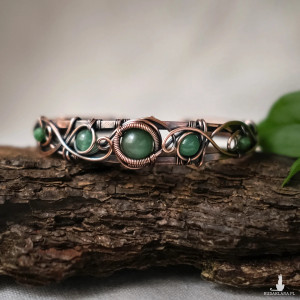 Bransoletka miedziana elficka wire wrapping z awenturynem i zoisytem