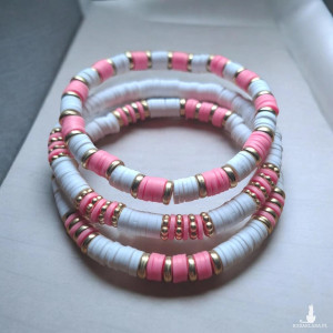 Zestaw Bransoletek Handmade Pastel Summer – Róż, Biel i Złoto