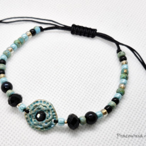 bransoletka sznurkowa polymer clay turkusowo czarna