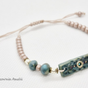 bransoletka sznurkowa polymer clay turkus złoto beż 2