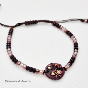 bransoletka sznurkowa polymer clay fiolet bordo