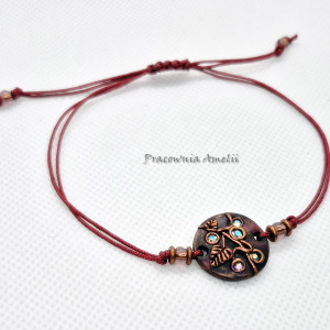 bransoletka sznurkowa polymer clay bordo listki