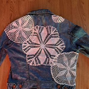 Kurtka  jeansowa z serwetkami  handmade # upcycling