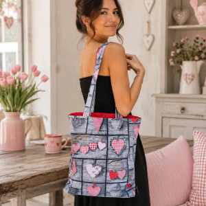 Torba na zakupy Shopperka eko torba zakupowa siatka na zakupy torba shopper serca retro