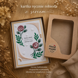 kartka okolicznościowa ręcznie haftowana w pudełku