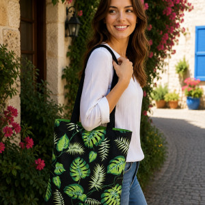 Torba na zakupy Shopperka eko torba zakupowa siatka na zakupy torba shopper liście monstera
