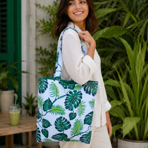 Torba na zakupy Shopperka eko torba zakupowa siatka na zakupy torba shopper liście monstera