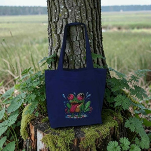 Chabrowa eco torba z haftem żaby