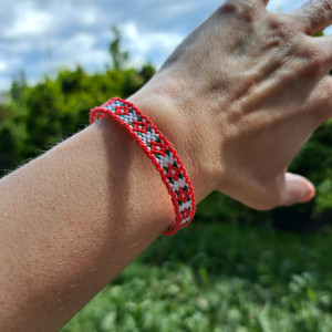 Szeroka Bransoletka Etno „Slavic Blossom” • Węzełek Przesuwny • Premium