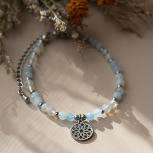 Bransoletka BOHO MANDALA ✧ akwamaryn i opal ✧ mandala