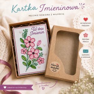 kartka okolicznościowa ręcznie haftowana w pudełku