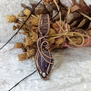 Wisiorek miedziany Ametyst Naszyjnik Wire Wrapping z kamieniem naturalnym