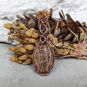 Wisiorek miedziany Aragonit Naszyjnik Wire Wrapping z kamieniem naturalnym