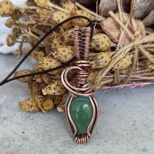 Wisiorek miedziany Awenturyn Zielony Naszyjnik Wire Wrapping z kamieniem naturalnym