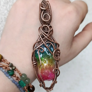 Wisiorek miedziany Kwarc Tytanowy Naszyjnik Wire Wrapping z kamieniem naturalnym elektroplaterowanym