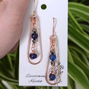 Piryt Lapis Lazuli Kolczyki miedziane z kamieniami naturalnymi