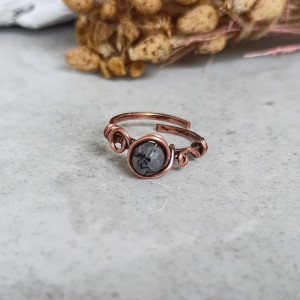 Kwarc z Turmalinem Regulowany pierścionek miedziany Wire Wrapping z kamieniem naturalnym