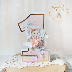 Urodzinowa kartka cyferka, prezent na roczek "Bunny Love1" GOTOWA