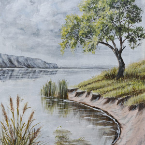 NASTROJOWY PEJZAŻ MALOWANY NA PŁÓTNIE - "NOSTALGICZNA MELANCHOLIA" 40x30cm