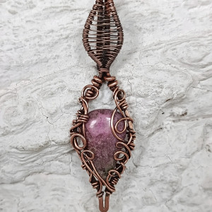 Kalcyt Kobaltowy Wisior miedziany Naszyjnik Wisiorek Wire Wrapping z kamieniem naturalnym