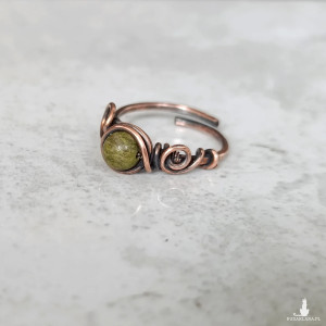 Unakit Regulowany pierścionek miedziany Wire Wrapping z kamieniem naturalnym