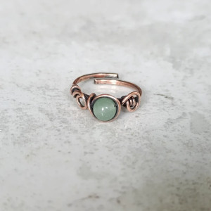 Awenturyn Zielony Regulowany pierścionek miedziany Wire Wrapping z kamieniem naturalnym