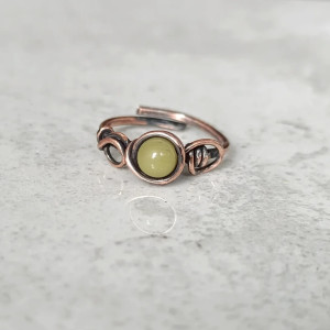 Jaspis Matcha Regulowany pierścionek miedziany Wire Wrapping z kamieniem naturalnym