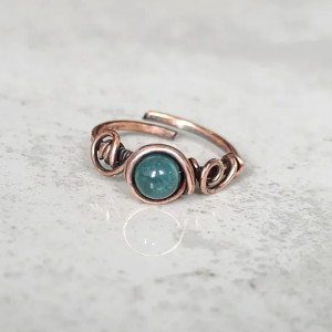 Agat Mszysty Regulowany pierścionek miedziany Wire Wrapping z kamieniem naturalnym