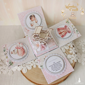Exploding box na chrzest, roczek, narodziny "Pink Flowers Girl 1"GOTOWY