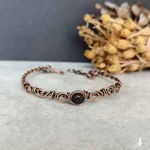 Czarny Turmalin Bransoletka miedziana Wire Wrapping z kamieniami naturalnymi
