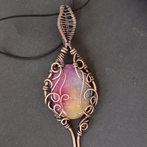 Kwarc Solarny Wisior miedziany Naszyjnik Wisiorek Wire Wrapping z kamieniem naturalnym