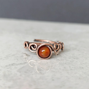 Karneol Regulowany pierścionek miedziany Wire Wrapping z kamieniem naturalnym
