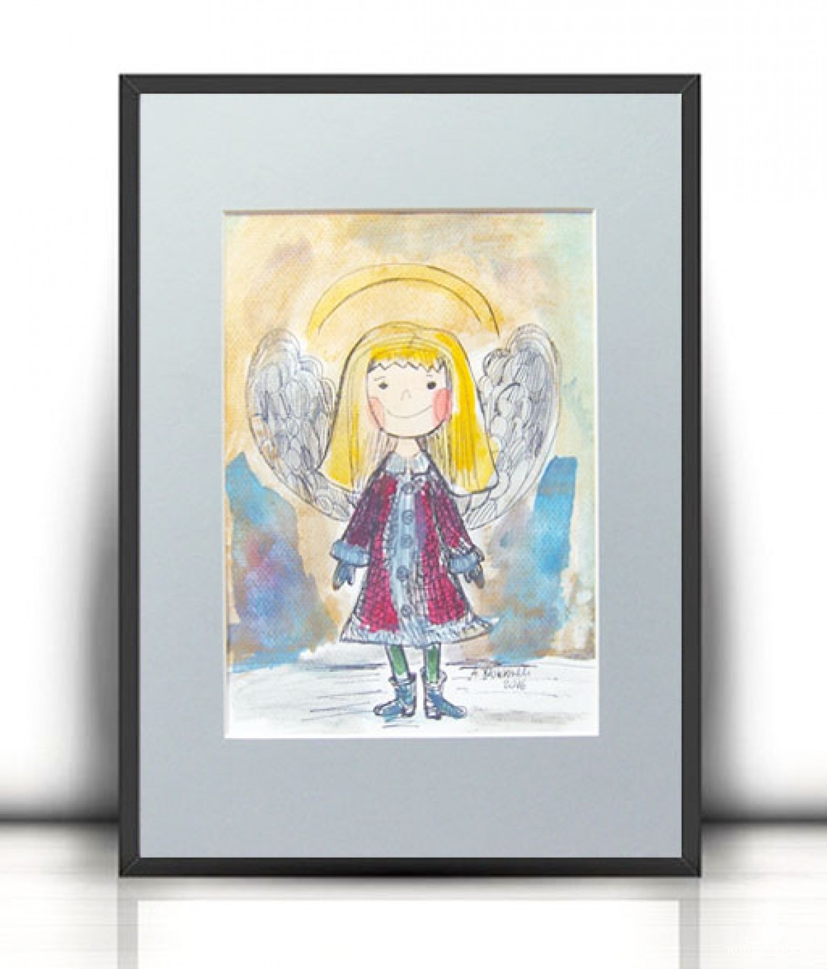 ręcznie malowany obrazek z aniołkiem, akwarela aniołek, malowany ręcznie aniołek, anioł dla dziecka