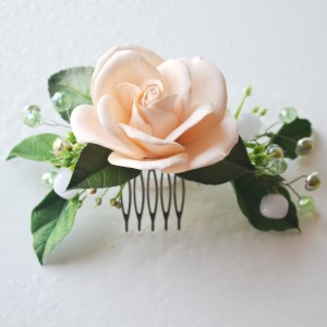 ŚLUBNY GRZEBYK "BRZOSKWINIOWА RÓŻA I KORALIKI"