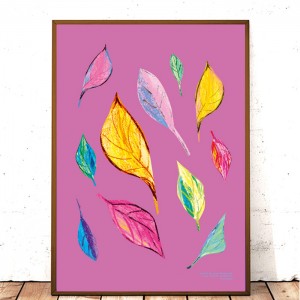 30x40 plakat liście, boho grafika na ścianę, liśćie plakat do domu, kolorowa grafika do pokoju, boho plakat na ścianę