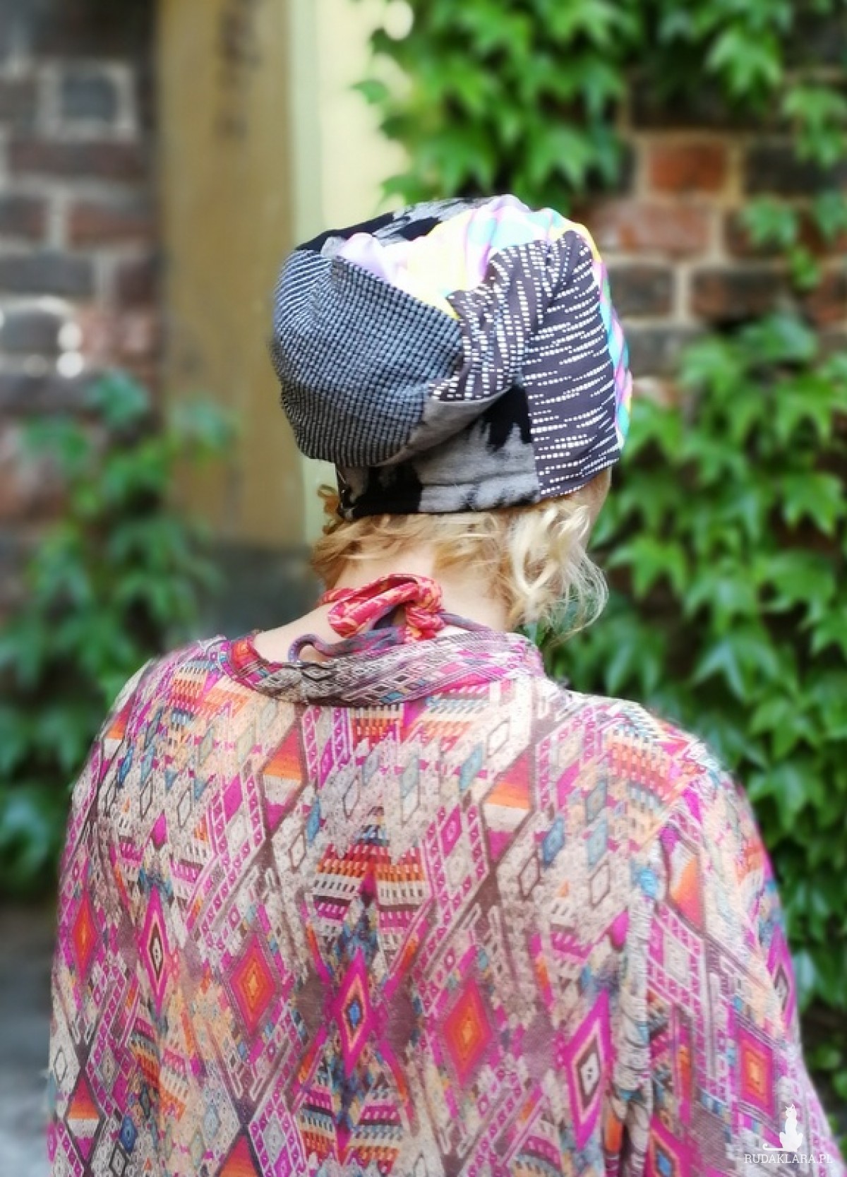 czapka smerfetka długa wzory patchwork rekonwalescencja handmade