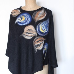 poncho z dzianiny wełnianej czarne