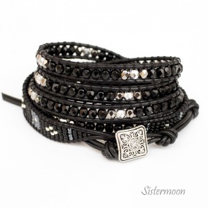 Sparkling Black Czarna bransoletka boho kryształki