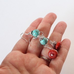 kolczyki turkus i koral handmade