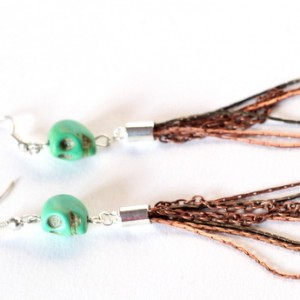 kolczyki turkusowe czaszki z łańcuszkiem
