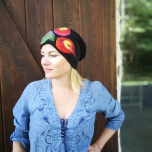 czapka wełniana damska etno boho filc