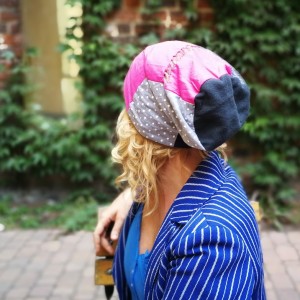 czapka damska patchwork kropki dzianina boho- nie wkurzaj rekina kiedy obcą nogę wcina