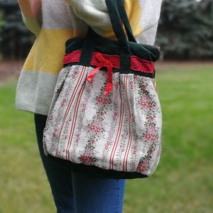 torebka damska retro koronka kokardka handmade